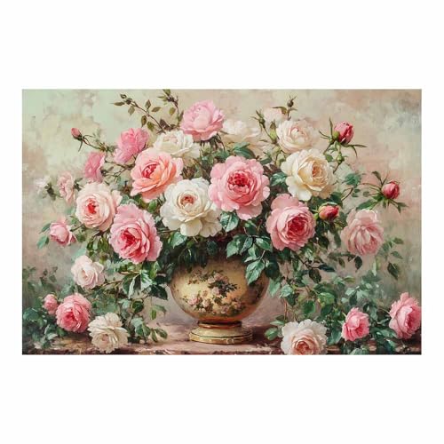 Grand tableaux decoratifs muraux chambre et salon bouquet roses vintage rose