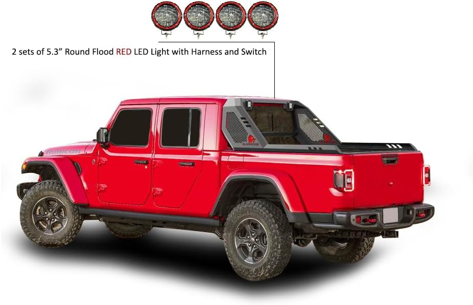 Miniatura 5 de Black Horse Vigor - Kit de barra antivuelco modular negro compatible con Jeep Gladiator VIRB09B-PLFR 2020-2023