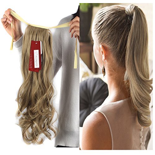 Haironline Ponytail Extension Tie Up Ponytail Extension Synthetic Binding Ponytail Hair Extensions Long Straight Ponytail Hair Piece for Woman (Ash blonde)