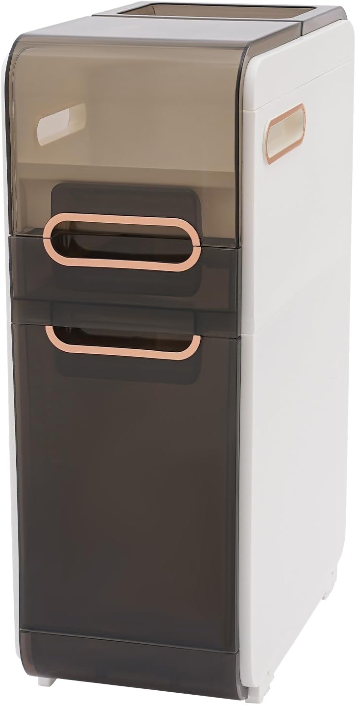Slim Bathroom Floor Cabinet with 2 Drawers, Narrow Storage Cabinet Small Toilet Paper Holder Mobile Cabinet with Wheels Freestanding Nightstand for Bathroom Living Room