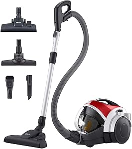 LG VK8506NHAG - Aspirador sin Bolsa 650W, Sistema Kompressor, Turbo Ciclónico, Aspiradora Tubo Telescópico, Depósito 1,2Lx3, Regulador Potencia, Cepillo Corner + 2 en 1 Alfombra-Suelos, Rojo