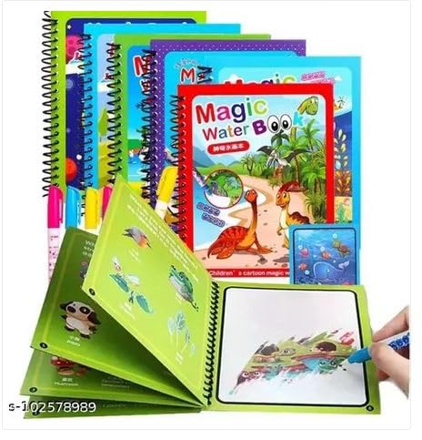 Worldwide e-Mart Magic Water Coloring Book with Doodle Pen | Mess-Free & Safe | Reusable Water Painting Book for KidsEducational | Mess-Free Drawing & Educational Toy for Toddlers & Children (1 Pc)