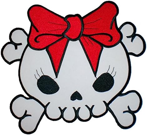 8x7" Cute Skull Girly Bow Biker Rockabilly Biker Back Patch