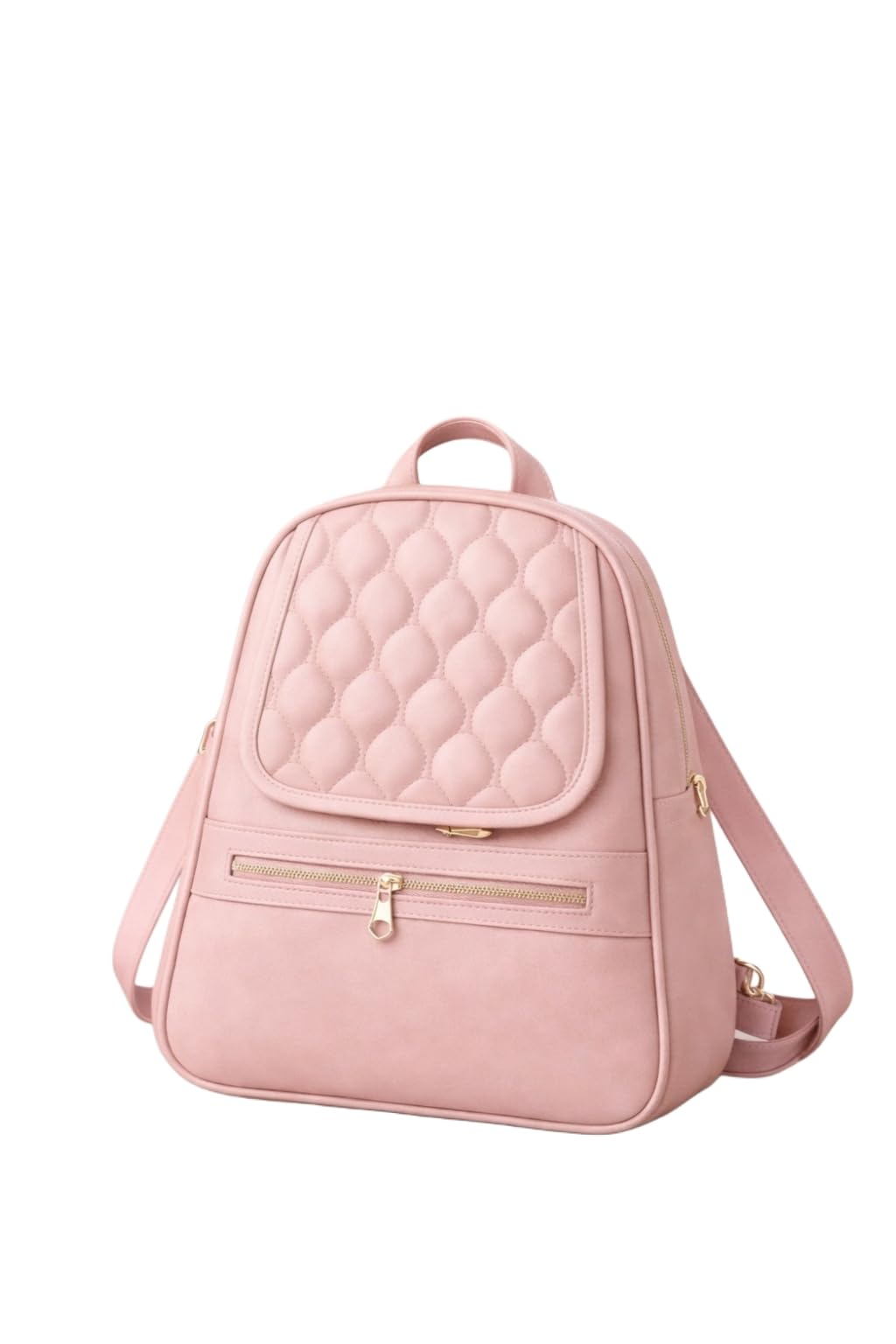 Pink Quilted PU Leather Backpack for Women & Girls | Stylish College Backpack Purse | Multi-Pocket Travel Office Casual Daypack-picture-12