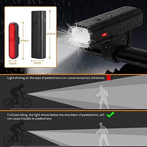 Balhvit 400 Lumen Bike Lights Set, 9H Runtime Bike Lights Front and Back USB Rechargeable, LED Mountain Bicycle Light, IPX5 Waterproof Road Cycling Lights Headlight