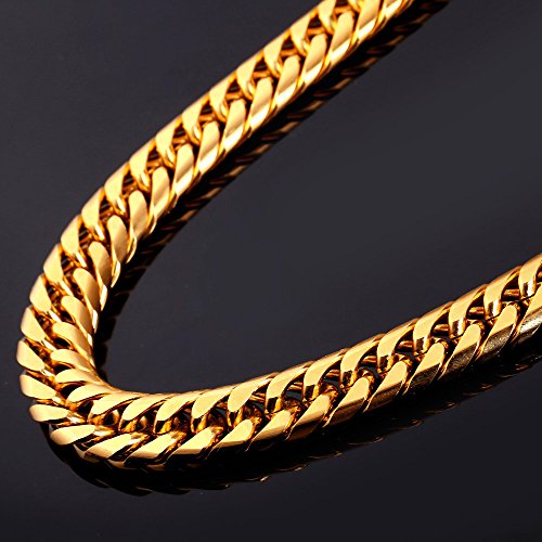 U7 Chunky Choker Necklace 18K Gold Plated Stainless Steel Franco Curb Link Chain, 18 Inch Hip Hop Rapper Jewelry 12Mm Thick Cuban Link Chain For Men And Women #TOP2