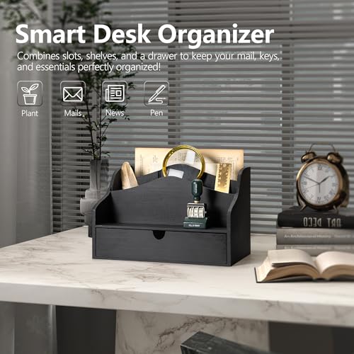 Porte-courrier de bureau 28 cm noir trieur de lettres et range-document compact