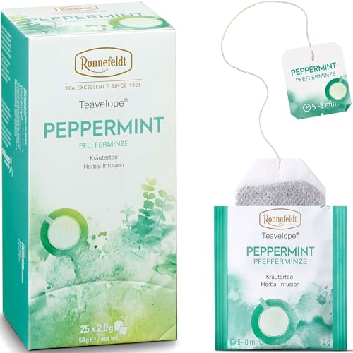 Ronnefeldt Teavelope Peppermint – Naturally Caffeine-Free Herbal Tea with Pure Peppermint – 25 Individually Wrapped Tea Bags