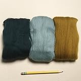 Morezmore M01928 100% Wool Roving Merino for Needle Felting 3 Color Pack 30g 1 Oz Dark Green Robin Egg Blue Olive Green Fine Grade QC1