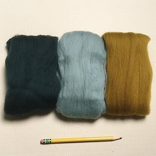 Morezmore M01928 100% Wool Roving Merino for Needle Felting 3 Color Pack 30g 1 Oz Dark Green Robin Egg Blue Olive Green Fine Grade QC1