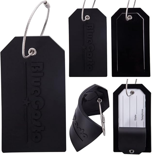 BlueCosto 5X Black Big Luggage Tags for suitcases Travel Suitcase Tag w/Privacy Covers