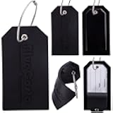 BlueCosto - Luggage Tags - Large, Black, 5 PK - PVC Suitcase Tags w/Privacy Cover & Stainless Steel Wire Loops - Personalized Baggage Identifiers for Travel - Backpack Name Labels