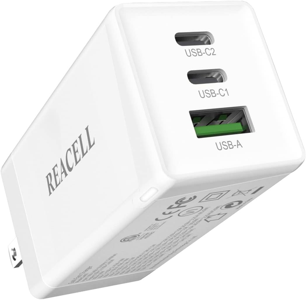 65W 3 Ports USB C Charger, GaN Compact Foldable Charger Compatible for MacBook Pro/Air, iPad Pro, iPhone 15 Pro, Galaxy S23, Dell XPS 13, Note 20/10+ and More