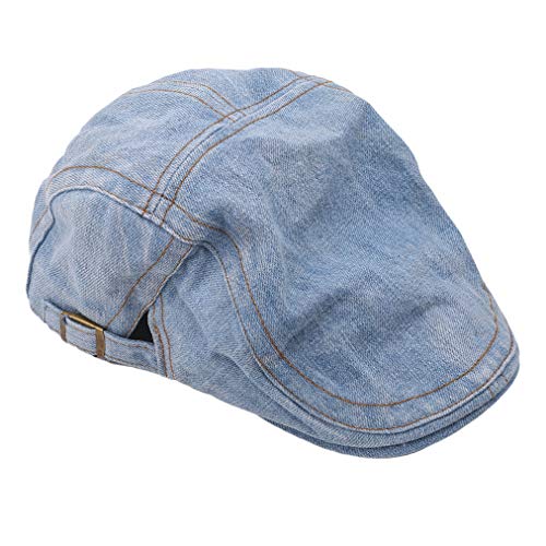Sevenfly Men Denim Jeans Newsboy Beret Hat Duckbill Buckle Cabbie Cap(Light Blue) #TOP1