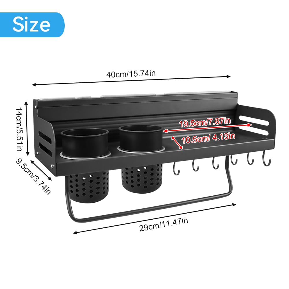 Porta Spezie per Cucina da Parete Senza Foratura, Porta Spezie da Parete Senza Buchi, Organizer Portautensili Cucina con Portasciugamani, Portaposate, per Coltelli e Gancio Portaoggetti
