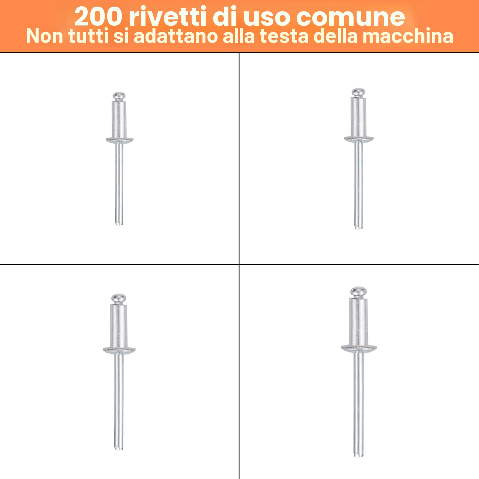 Rivettatrice Manuale con 200 Pezzi Rivetti, 4 Punte in Acciaio Carbonio, 4 Teste Intercambiabili, 4 Misure Rivetti 2,4-3,2-4,0-4,8mm, Rivettatrice Professionale per Progetti Outdoor e Casa