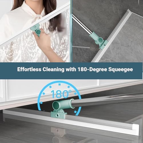Image of ZURENI Magic Broom Silicone Floor Wiper with Stainless Steel Extendable Handle Rotating Squeegee Adjustable Sweeper for Tile Marble Bathroom Kitchen Glass & Window Cleaning (Pack of 1, Multicolour)