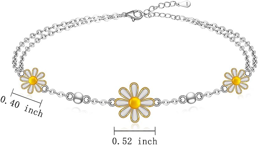 Daisy Bracelet for Women Daisy Gifts Jewelry Adjustable Flower Bangle Bracelets Sterling Silver Sunflower Bracelet Chain Bead Sun Wildflowers Floral - Image 3