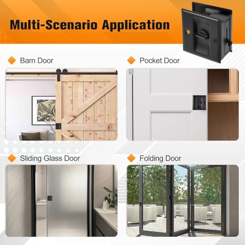 Kit de 2 cerraduras para puertas empotradas, herraje de privacidad para puertas empotradas de 2-1/2" × 2-7/10", manijas para puertas empotradas, cerradura y pestillo con tirador en negro mate para puertas de 1-3/8" a 1-3/4" miniatura 7