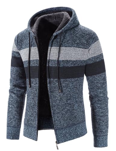 Image of Kinkia Men's Zip Up Hoodies Casual Long Sleeve Full Zipper Sherpa Fleece Lined Knit Cardigan Sweater Jacket with Pockets