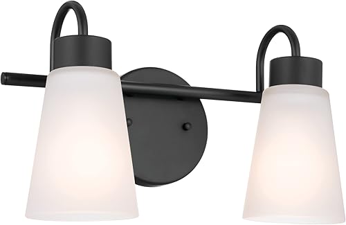 Kichler Erma - Lámpara de tocador de baño de 2 luces con vidrio grabado satinado transparente, lámpara de pared tradicional actualizada en negro,