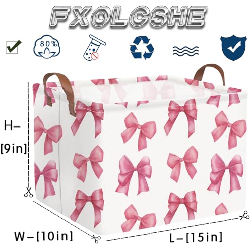 Image of Rectangular Pink Girls basket,Delicate pink bow girls nursery laundry basket,Pink Laundry Hamper,kids waterproof collapsible canvas basket,Toy bins,Girls Room decor(Bowknots)