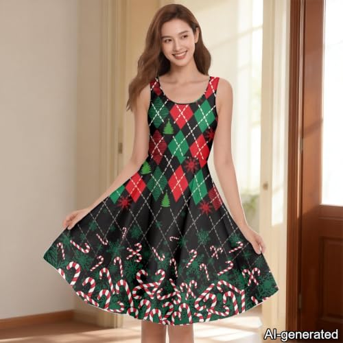 Image of Dreaweet Casual Sleeveless Dresses for Women Girls, Round Neck Tank Dresses with Pockets Summer Sundress Size XS-4XL