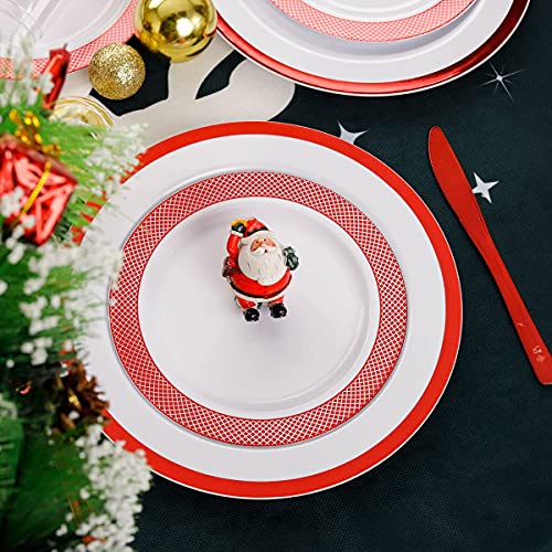 Ciaell 175Pcs Red Plastic Plates - White And Red Plastic Plates Include 25Dinner Plates, 25Dessert Plates, 25Knives, 25Forks, 25Spoons, 25Cups, 25 Napkins Perfect For Christmas #TOP1
