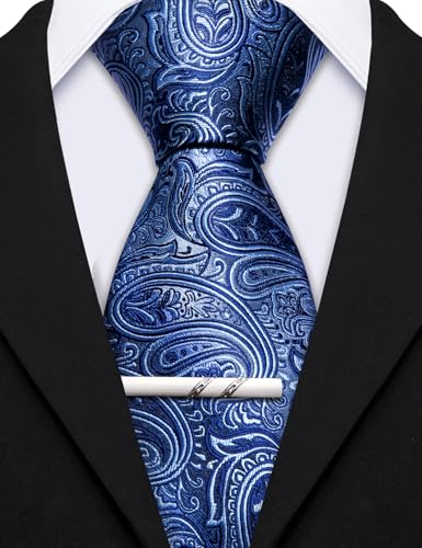 Image of Barry.Wang Mens 6 PCS Ties Silk Striped Paisley Check Floral Necktie Silky Woven Wedding Business Party Ties 3.34 inch
