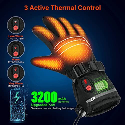 CoMokin Gants Chauffants, Gants d'hiver Chauds pour Homme Et Femme, 7,4 V 3200 Mah Lavable Gants Chauds d'hiver à écran Tactile, Batterie Rechargeable, Fonctionne de 3 À 5,5 Heures - Image 3