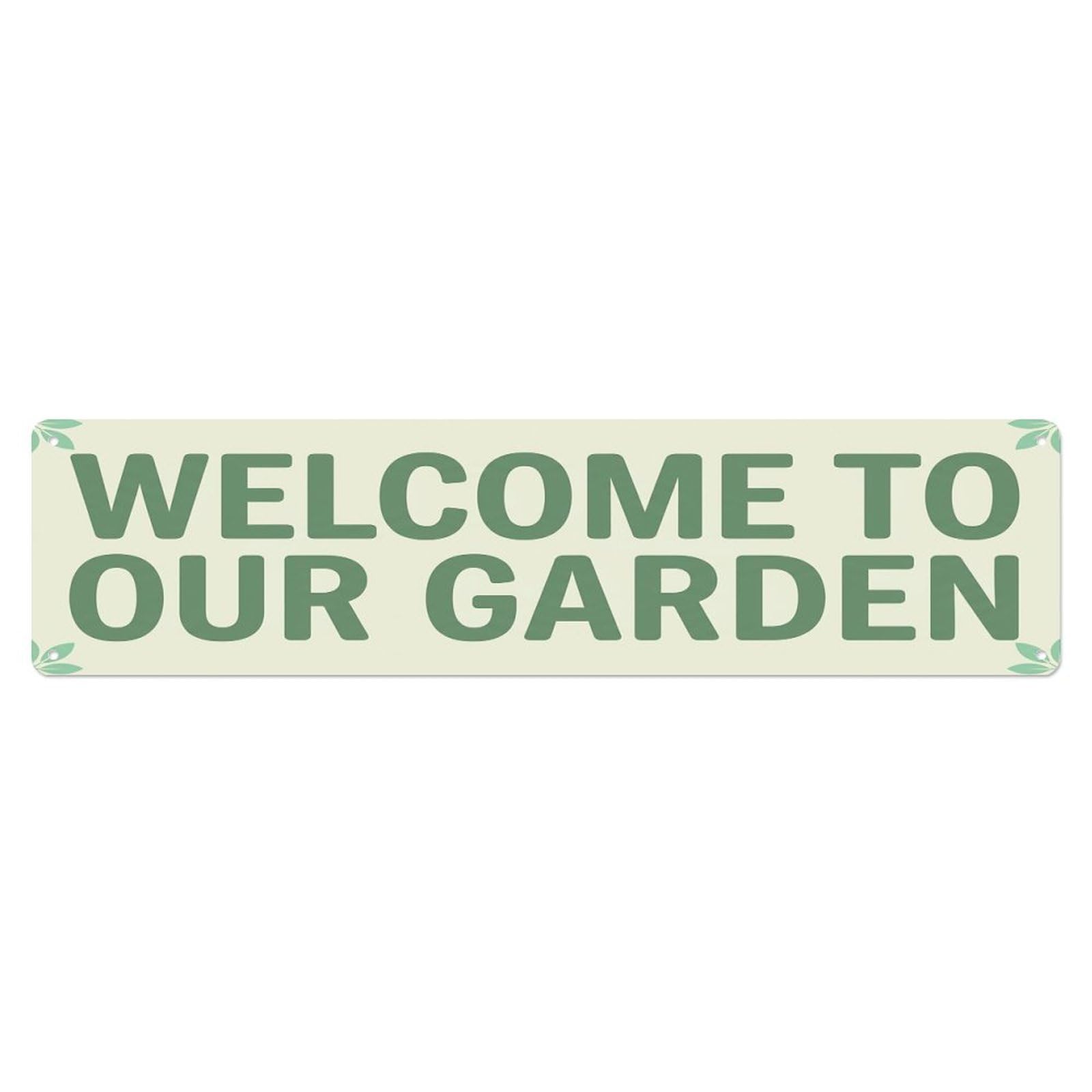 Vintage Welcome to Our Garden Mint Cream Metal Tin Sign