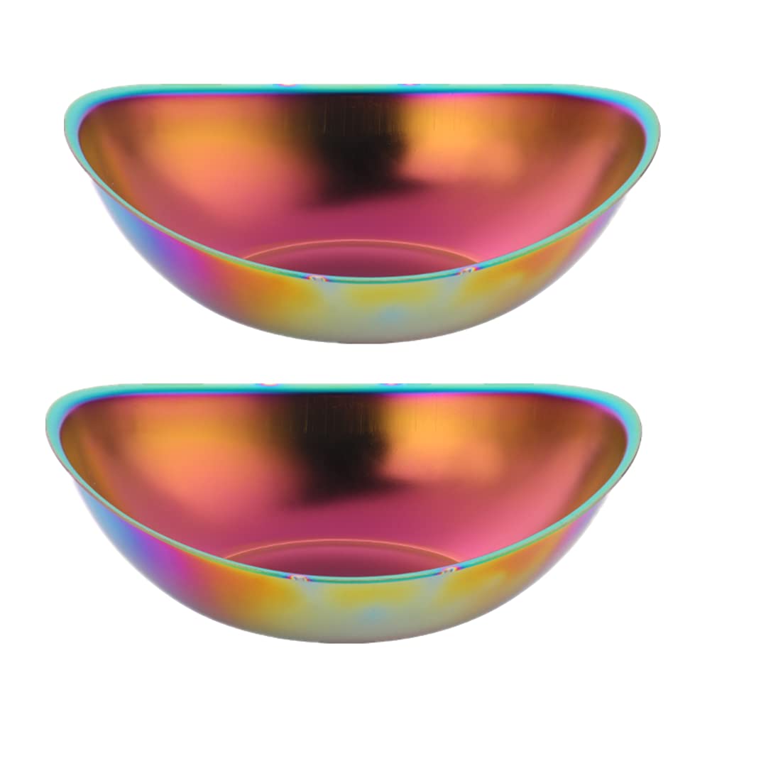 QIBOORUN 18/8 Stainless Steel Salad Bowl Stainless Steel Serving Bowl-Multipurpose Fruit/Salad/Snacks Decorative Metal Wave Bowls 2 PACK-Rainbow Color