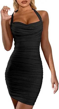 DAAWENXI Women's Sexy Halter Backless Night Out Empire Summer Mini Clubwear Dress