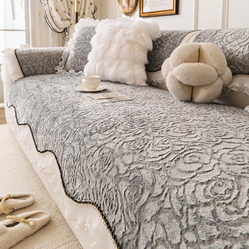 Housse canapé velours douce et infroissable pour causeuse grise - 2
