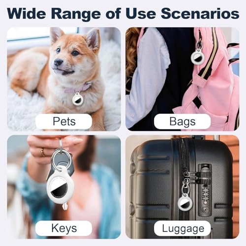 Image of MOLOSLEEVE Case for AirTag 2nd Gen (2026) & 1st Gen, Shockproof Holder Anti-Scratch Protective Cover for Air Tags, Men's Women's Keyrings & Keychains for Keys, Luggage, Bags, White
