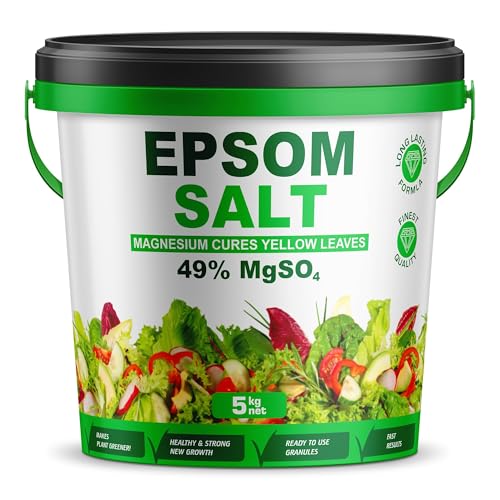 Epsom Salt Bucket for Plants 49% MgSO4 Magnesium Cure for Yellow Leaves Ready-to-Use Granules Garden Plant Growth Lawn Care Magnesium Sulphate Fertiliser by Pure Source Nutrition (5KG)