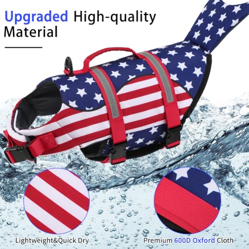 EMUST Dog Life Vest for Boating, Adjustable Ripstop Large Dog Life Jacket Vest with Rescue Handle for Pool Beach Boating (L, MermaidStar) — view 2