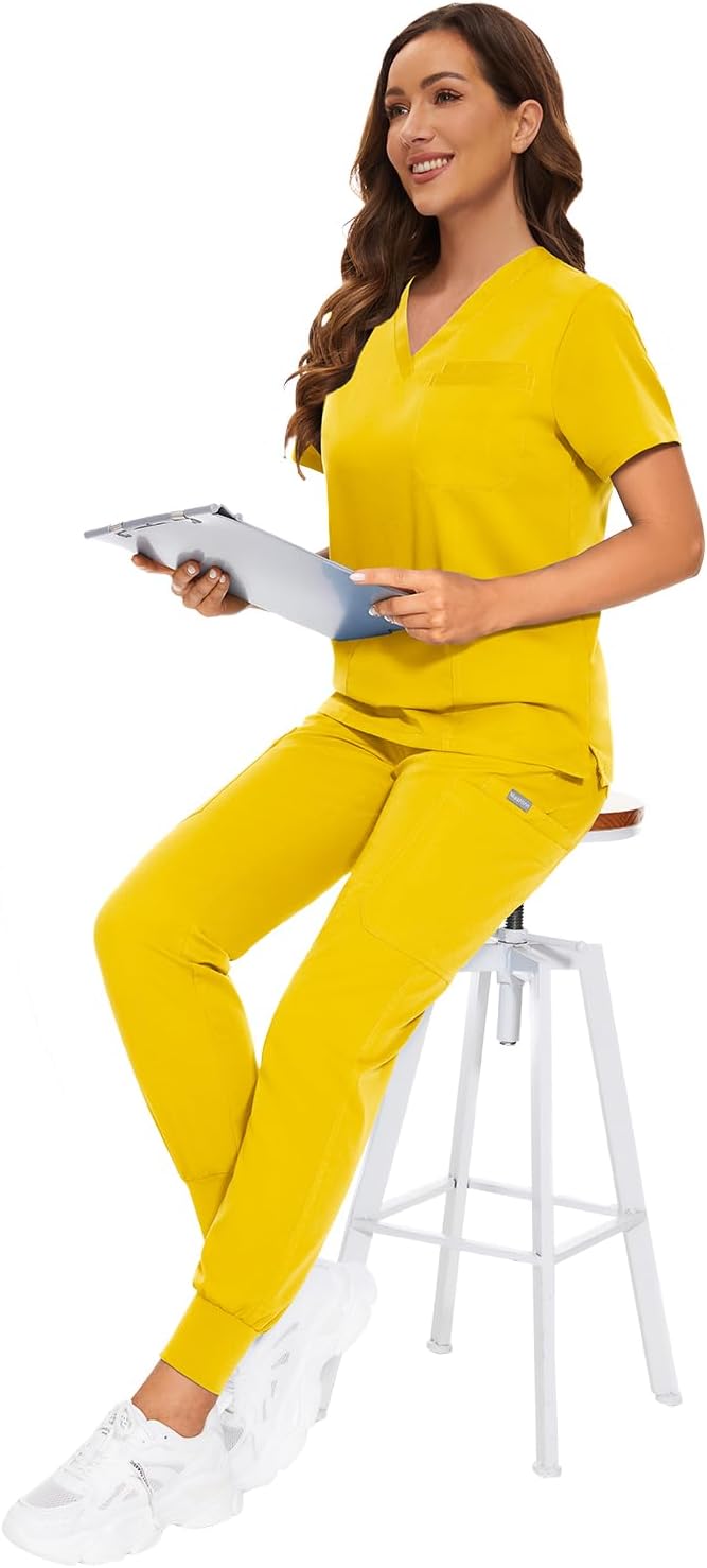 VIAOLI Scrubs for Women Set V-Neck Top and 8 Pocket Jogger Scrub Pant - Medical Uniform Nursing Scrub Set - Image 6