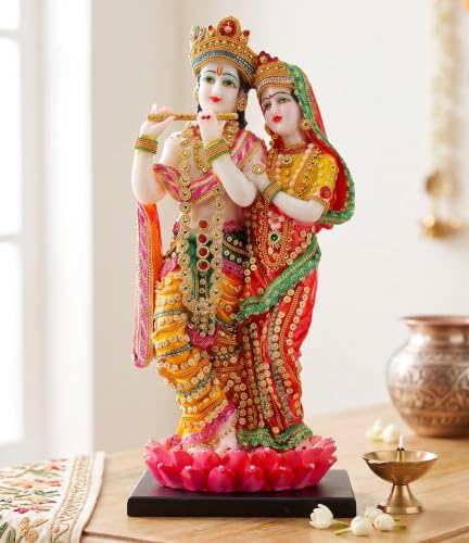 ESPLANADE Radha Krishna Kishan stehend auf einem Lotus Murti Idol Statue Skulptur (40,6 cm)
