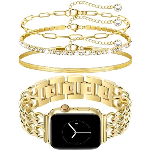 �S�[���h�E�H�b�`�o���h�ƃu���X���b�g3�_�Z�b�g �����p Apple Watch 38/40/41/42mm(S10/11) �G���K���g�ȃ��^���X�g���b�v�W���G���[�`�F�[���u���X���b�g iWatch Series1/2/3/4/5/6/7/8/9/10/11