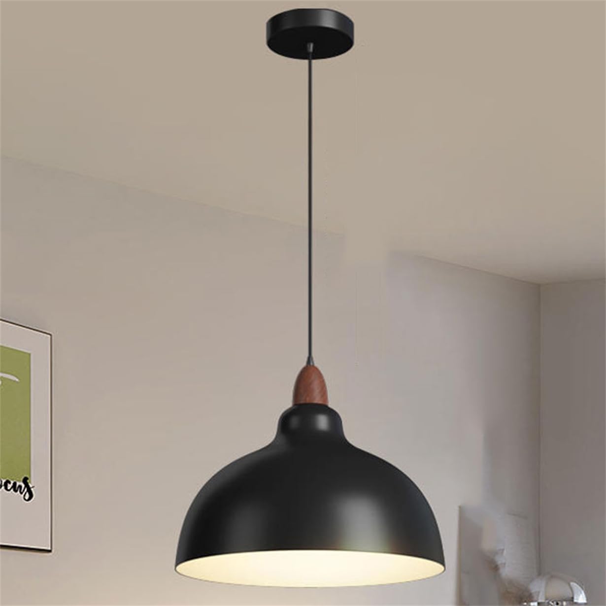 YGZPALH Danish Style Black White Pendant Lamp Shade for Kitchen Island Fixtures Scandinavian Lamp - Aluminum Shade Home Decor Pendant Lighting, Dining Room, Bedroom, Hallway Hanging Lamp