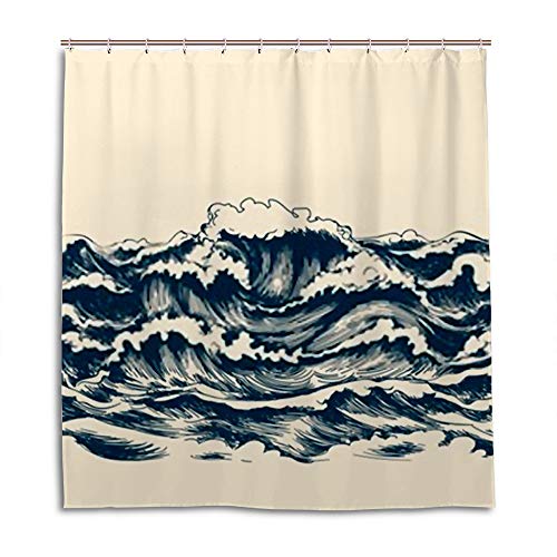 Rideau de douche vagues de mer CHEHONG en polyester imperméable 168x183 cm - 2