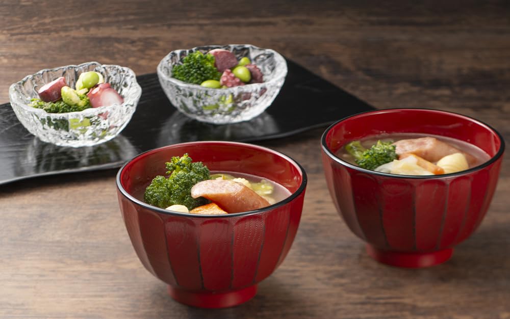 Amazon.co.jp: カノー 抗菌 菊彫 汁椀 330ml 揃 (5客) 根来 17001