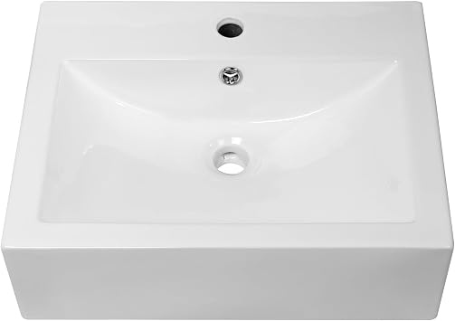 Wall Mount Vessel Sink - Kichae 20.5 x 16.25 Modern Bathroom Rectangle Above Counter White Porcelain Ceramic Vessel Vanity Sink Art Basin with Faucet Hole