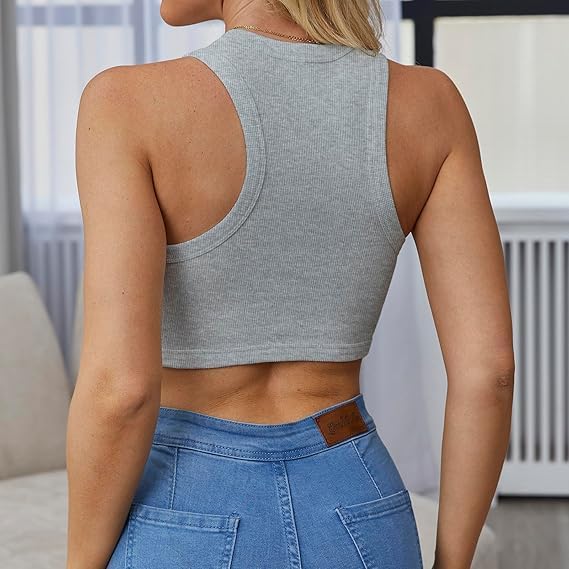 Crop Tank Tops for Women Trendy Sexy Teen Girls Going Out Tops Cute Summer Cropped Sleeveless Knit Ribbed White/Black - Image 8