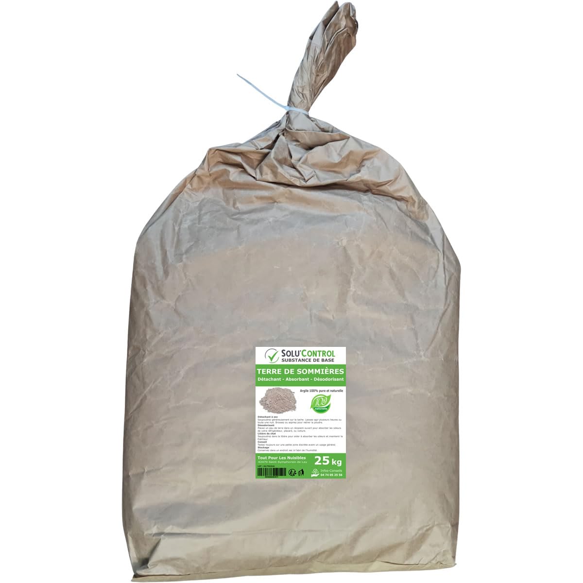 Terre de Sommières 25 kg - Détachant Naturel et Absorbant - Élimine les Odeurs d'Urine, Litière de Chat, Tapis, Cendriers