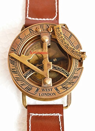 Sa International Vintage Style Antique Finish Brass Wrist Watch Compass-Nautical Collectable Sundial Compass-Marine Compass Gift Compass-Nautical Gift #TOP1