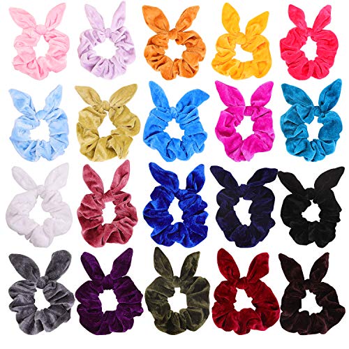 KECUCO 20 Colors Bunny Ears Scrunchies Hair Scrunchies Velvet Scrunchies Rabbit Bunny Ear Elastic Hair Bands Hair Ties Ponytail Holders for Women or Girls, Bow Scrunchies for Hair