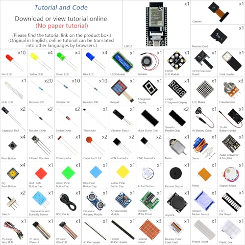 Image of Freenove ESP32 Kit Dev CAM Board Ultimate Starter Kit, Dual-core 32-bit 240 MHz Microcontroller, Onboard Camera WiFi+BT, 795-Page Tutorial, Python C Java Code, 122 Projects, 240 Items