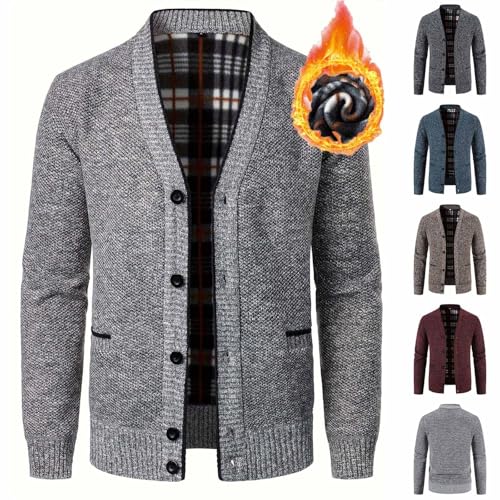 Cambkatl Men's Plaid Liner Button Down Cardigan Sweaters Stylish Stretch Casual Long Sleeve Knitted Outerwear with Pockets2